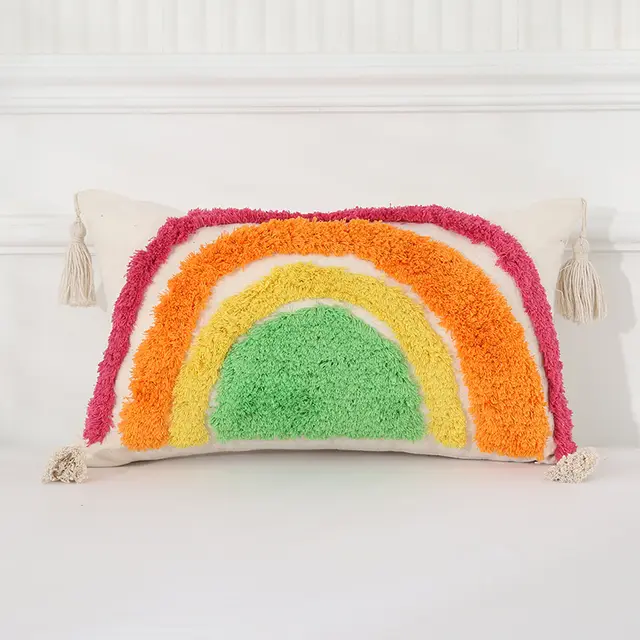 Bohemian Bed Breakfast Style Light Luxury Tufted Cushion Pillow Cover Rainbow Long Color - Shop at LoveMi