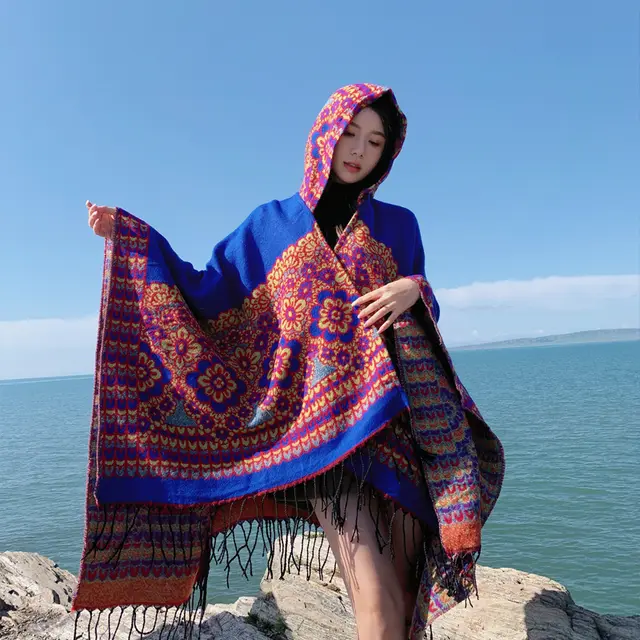 Ethnic Style Desert Seaside Photograph Cloak Autumn And Winter Artificial Cashmere Scarf All Flowers Vie For The Royal - Shop at LoveMi