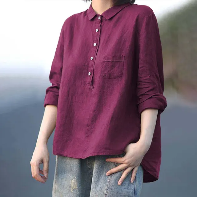 Arrival Long Sleeve Slub Linen Lapel Print Fashionable All match Pocket Lining Wjj37 - Shop at LoveMi
