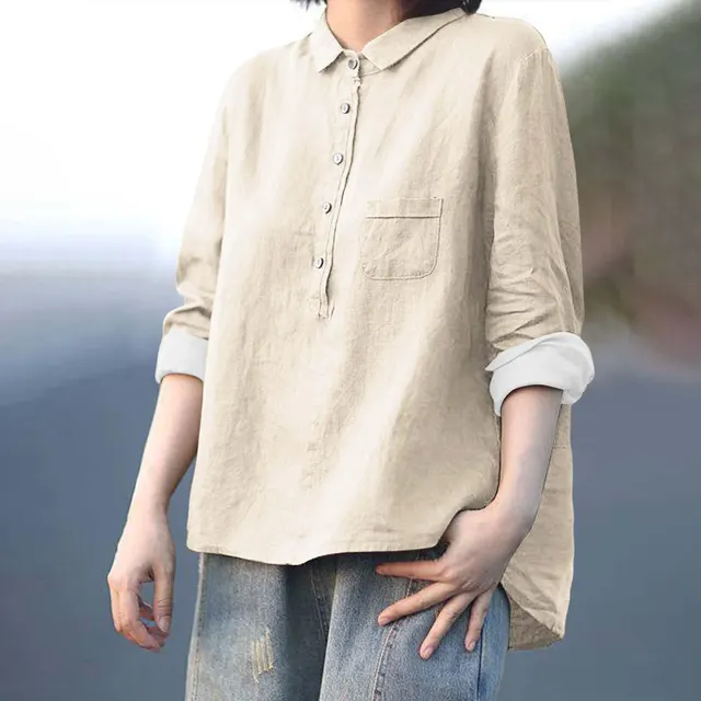 Arrival Long Sleeve Slub Linen Lapel Print Fashionable All match Pocket Lining Wjj50 - Shop at LoveMi