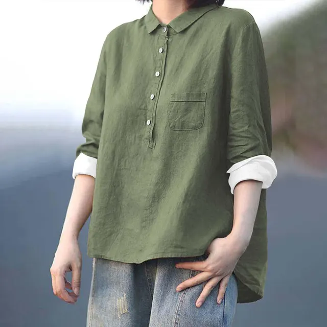 Arrival Long Sleeve Slub Linen Lapel Print Fashionable All match Pocket Lining Wjj56 - Shop at LoveMi