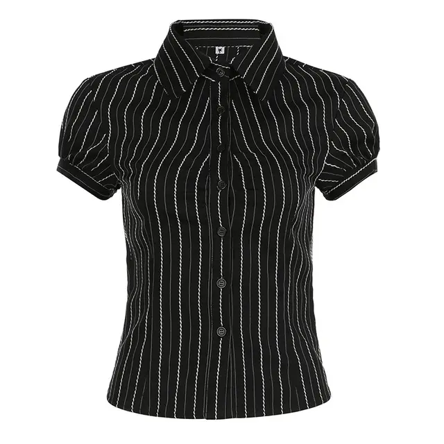 Women's American style Fashion Striped Shirt Black - Shop at LoveMi
