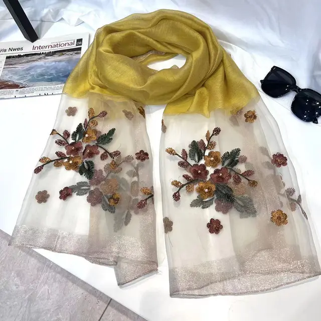 Wool Embroidery Begonia Scarf Long Begonia Yellow - Shop at LoveMi