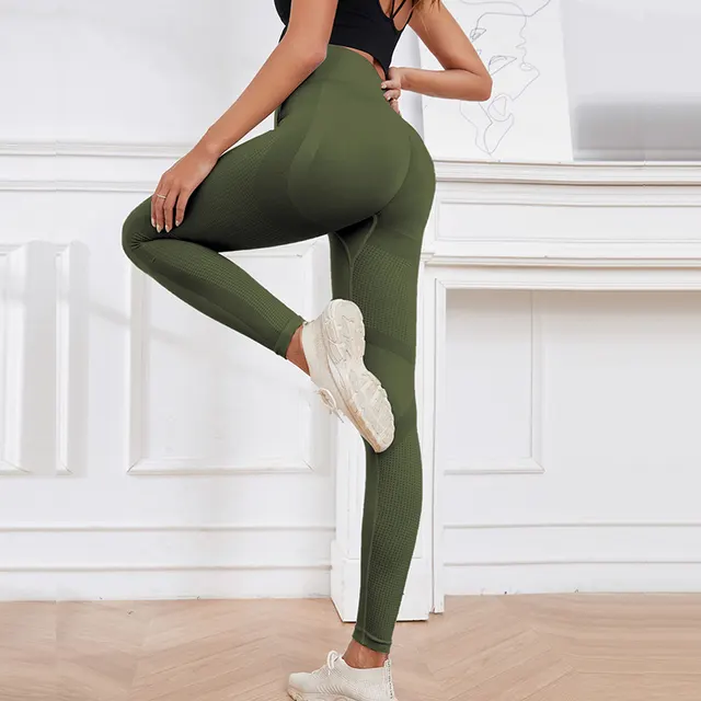 High Waist Summer Thin Women's No Embarrassment Line Nude Feel Peach Yoga Pants 2117 Army Green - Shop at LoveMi