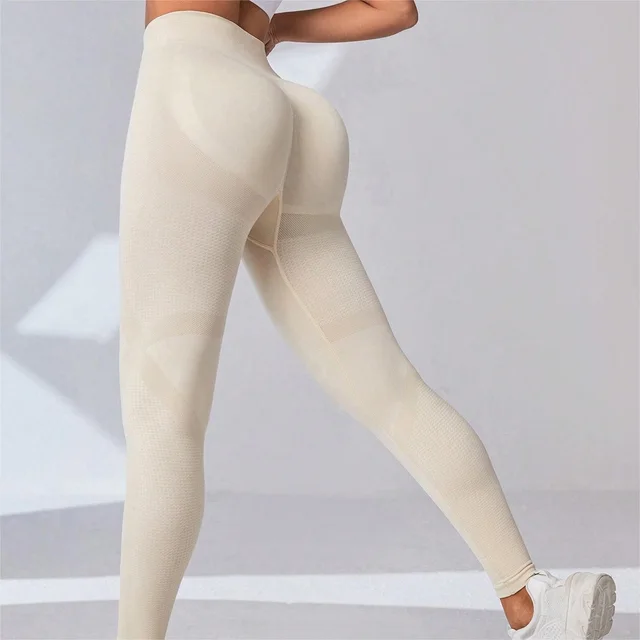 High Waist Summer Thin Women's No Embarrassment Line Nude Feel Peach Yoga Pants 2117 Beige - Shop at LoveMi