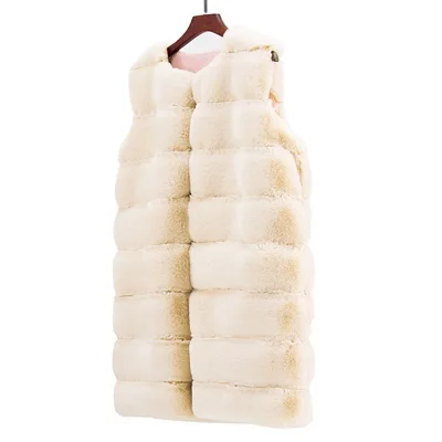 Fur Long Vest Cotton padded Coat Beige - Shop at LoveMi