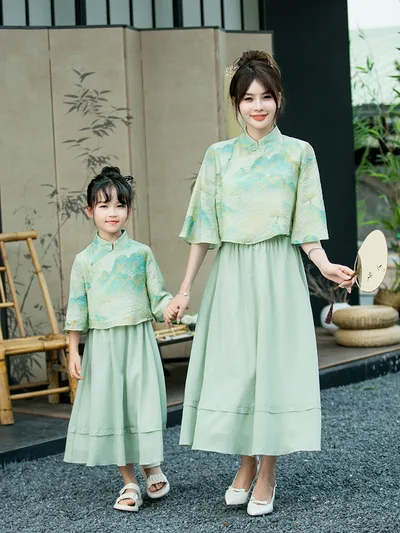 Parent child Leisure Cheongsam Suit Female Style Skirt Girl 140 - Shop at LoveMi