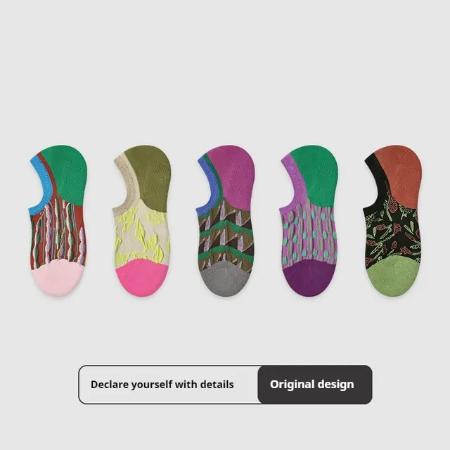 Thin Breathable Retro Color Matching Sweat Absorbing And Deodorant Ankle Socks Flower Shadow Shake - Shop at LoveMi