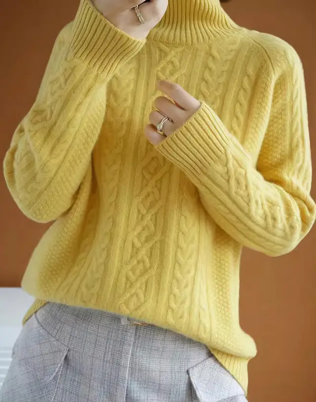 Autumn And Winter New Lazy Wind Thickened Warm And Loose Solid Color Thread Knitted Bottoming Shirt For Women Yellow - Shop at LoveMi