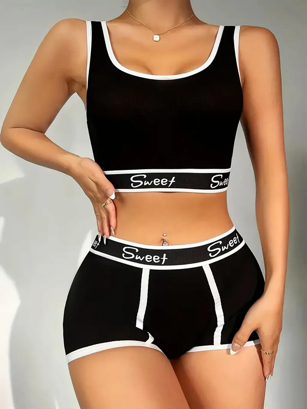 Workout Underwear Cotton Wide-brimmed Letters Sports Underwear Suit - Black