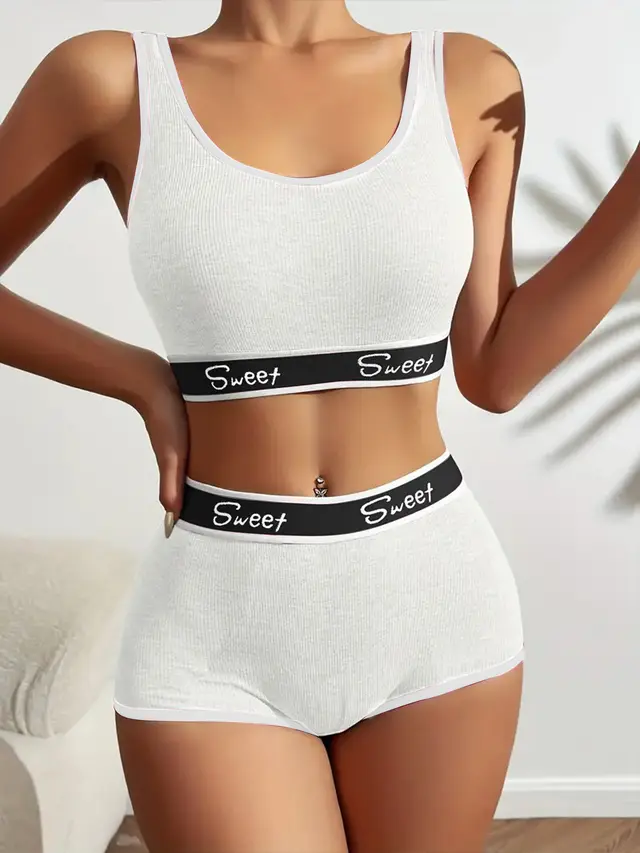 Workout Underwear Cotton Wide brimmed Letters Sports Underwear Suit White - Shop at LoveMi