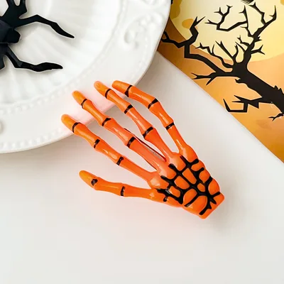 Halloween Skull Harajuku Hand Bone Hair Clip Ghost Hand Orange - Shop at LoveMi