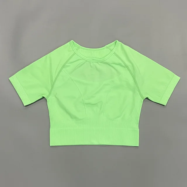 Seamless Peach Hip Fitness Trousers Sports Bra Yoga Clothes Suit Fluorescent Green Short Sleeve - Shop at LoveMi