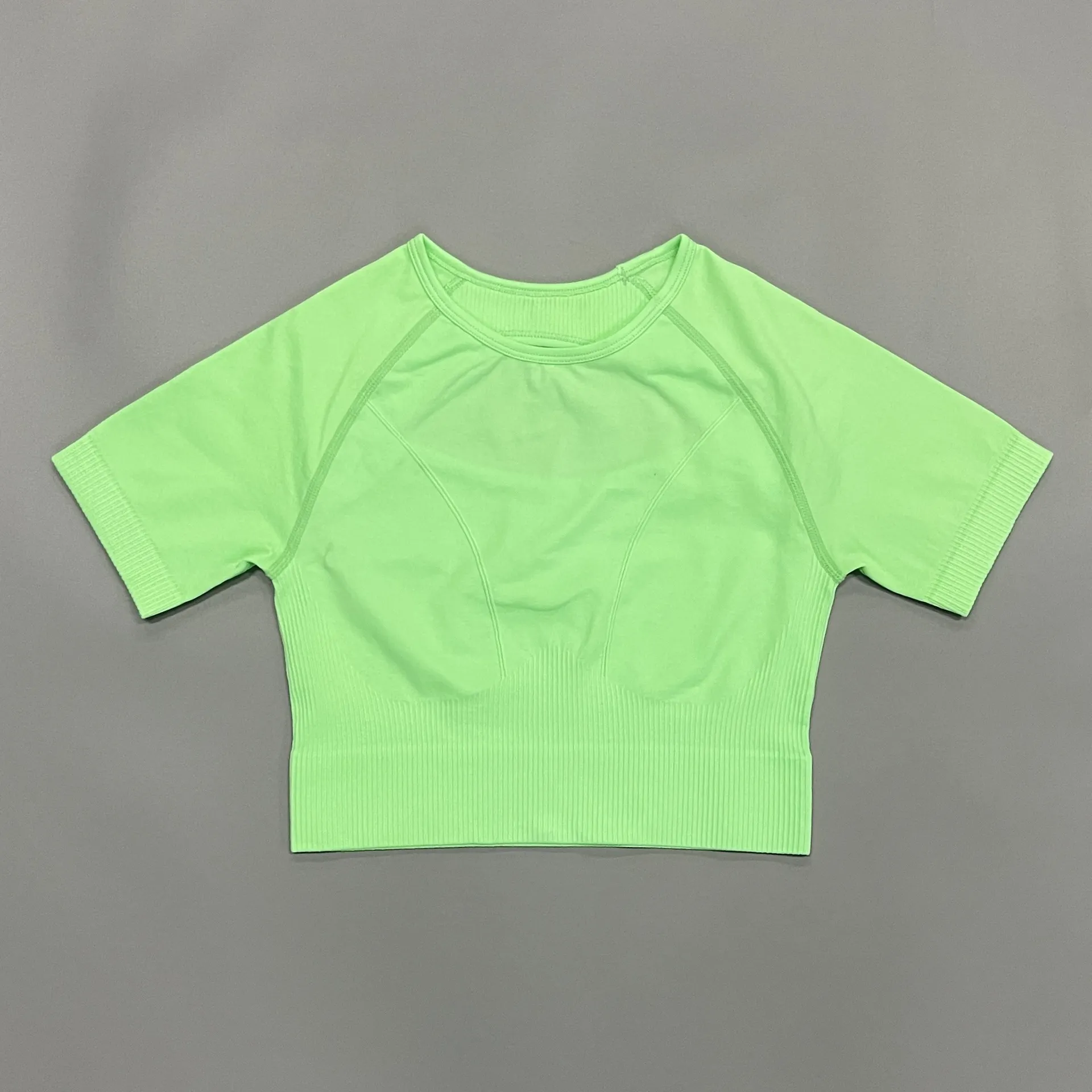 Seamless Peach Hip Fitness Trousers Sports Bra Yoga Clothes Suit - Fluorescent Green Short Sleeve - View 1