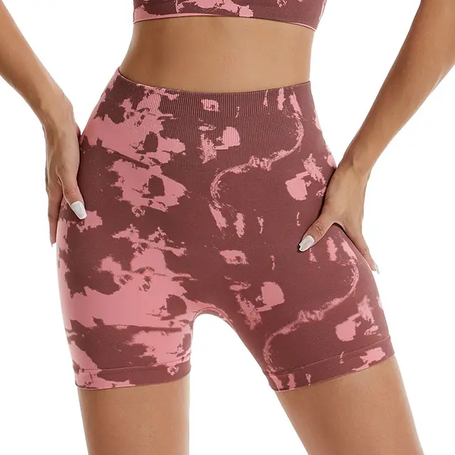 Seamless Knitted Camouflage Printing Yoga Shorts Outdoor Running Fitness Pants Wine Red - Shop at LoveMi