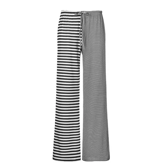 Striped Rags Stitching Wide leg Pants Women Black - Shop at LoveMi