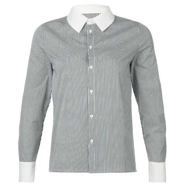 Women's Striped Lapel Shirt Blouse For Commuting Gray - Shop at LoveMi