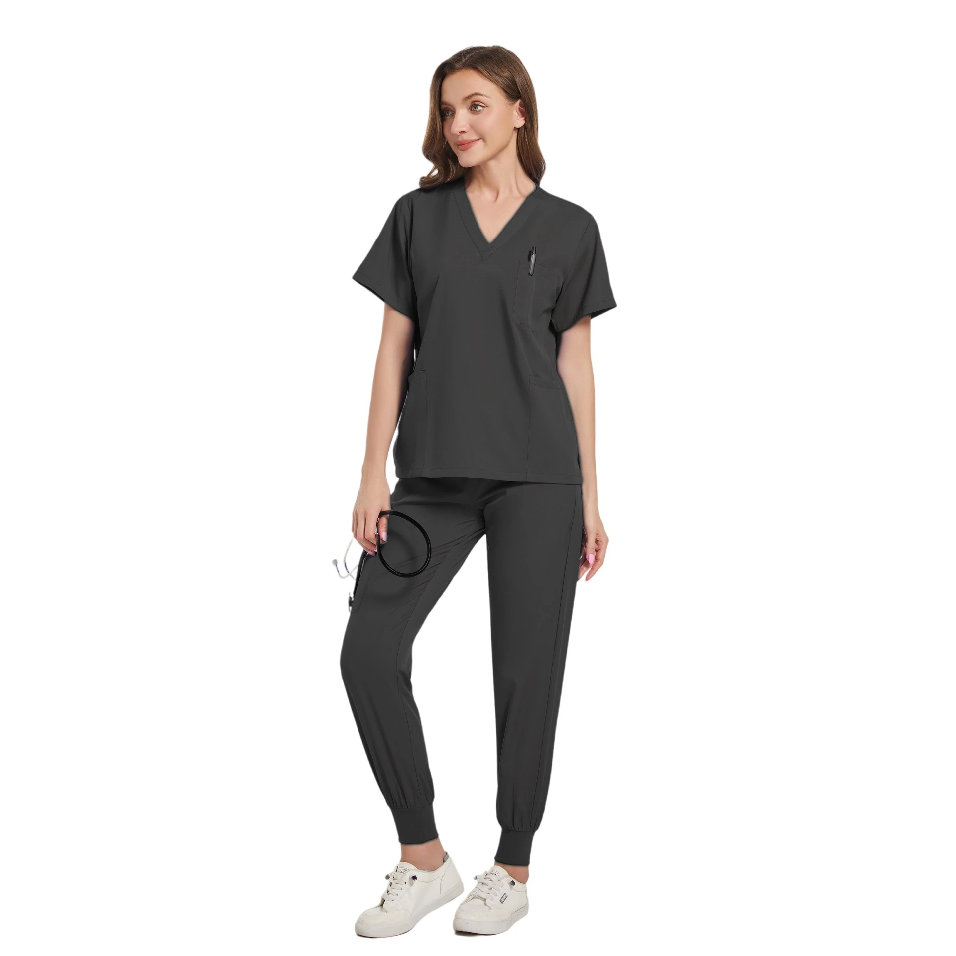 Operating Room Operating Gown Short Sleeve Doctor Elastic Scrub Suit - Black