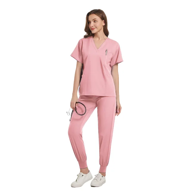 Operating Room Operating Gown Short Sleeve Doctor Elastic Scrub Suit Pink - Shop at LoveMi