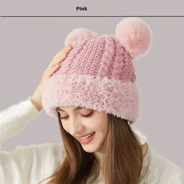 Winter Cute Fur Ball Knitted Hat Children Outdoor Pink - Shop at LoveMi