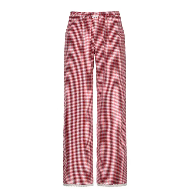 American Casual Contrast Color Red Plaid Trousers Red - Shop at LoveMi