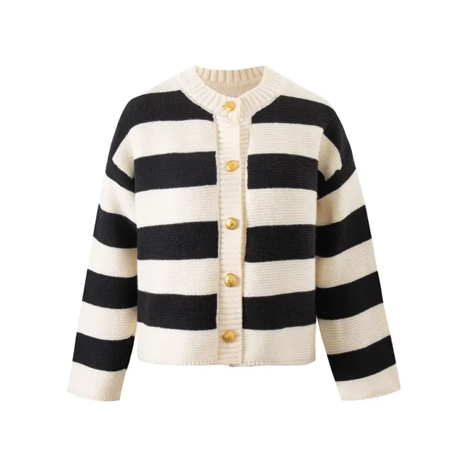 New Women's French American Contrast Color Striped Sweater Black - Shop at LoveMi