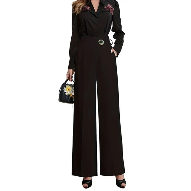 Solid Color High Waist Drooping Wide Leg Pants Black - Shop at LoveMi
