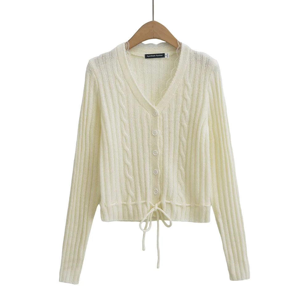 New Women's American V neck Lace Sweater White - Shop at LoveMi