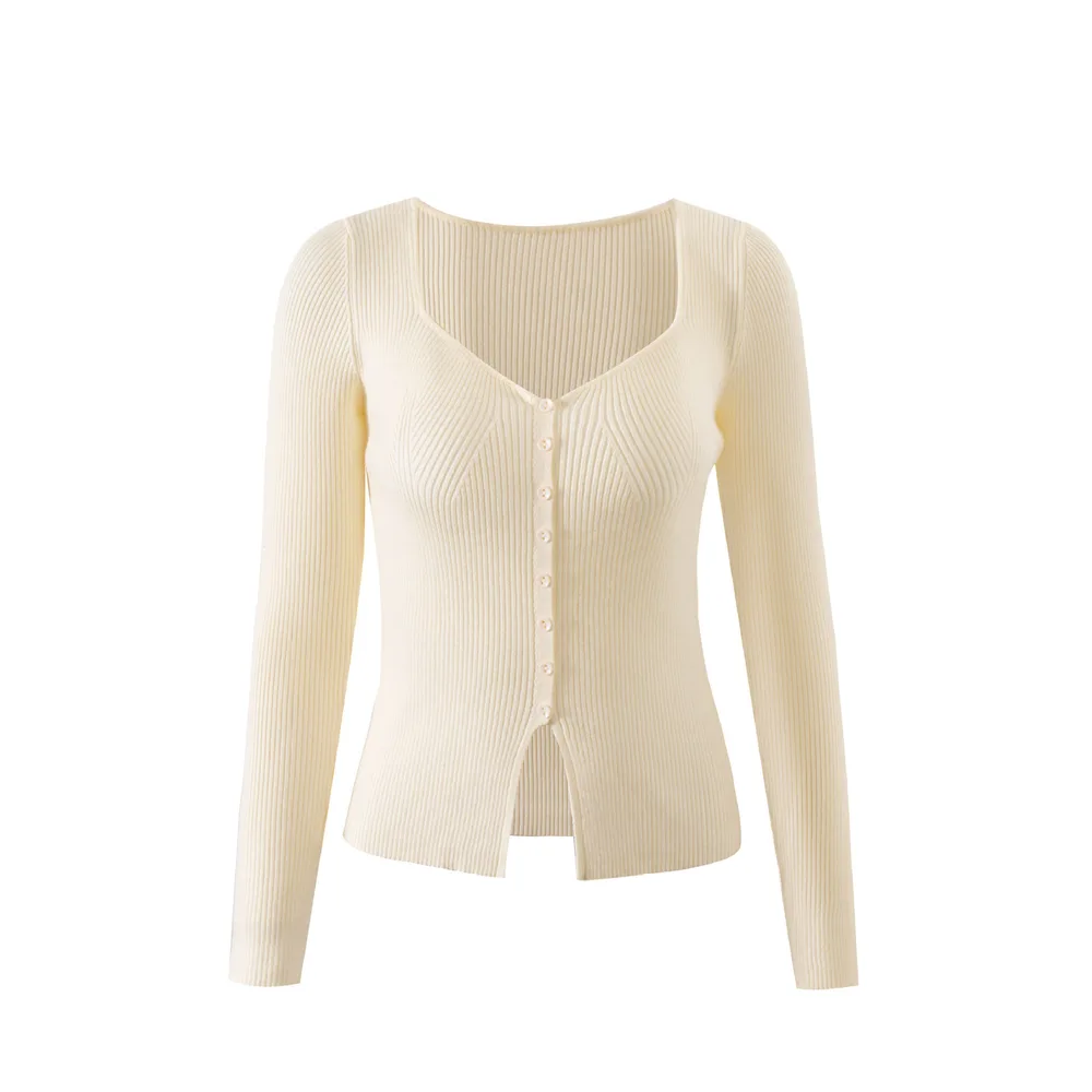 Female French Vintage Style Slim-fit Knitted Cardigan - Beige