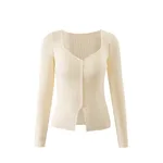 Female French Vintage Style Slim-fit Knitted Cardigan - Beige