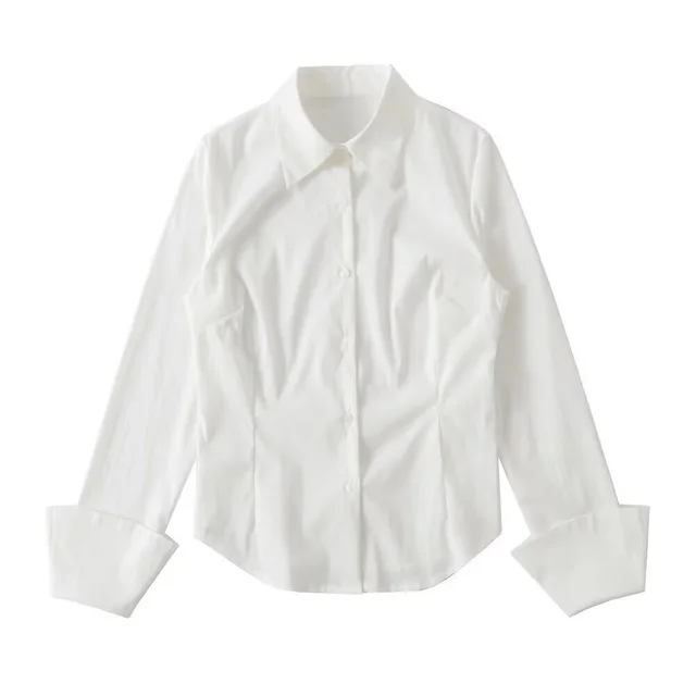 Women's French Preppy Style Solid Color Casual Long Sleeves Shirt White - Shop at LoveMi