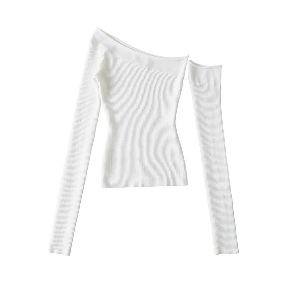 New Women's Elastic Thread Sunken Stripe Knitwear Sweater White - Shop at LoveMi