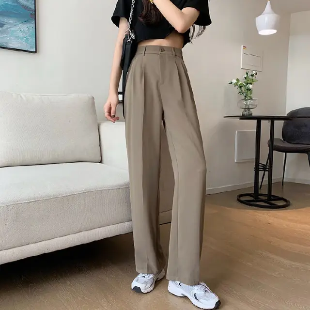 New High grade Summer Straight Casual Suit Pants For Women Khaki - Shop at LoveMi