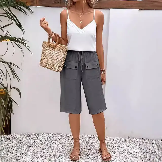 Loose Solid Color Drawstring Lace Casual Pants Dark Gray - Shop at LoveMi
