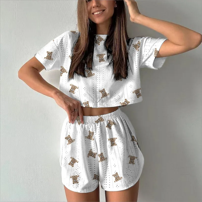 Sports And Leisure Suit Women's Printed Short Two piece Set Bear L - Shop at LoveMi