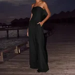 Loose Tube-top Jumpsuit Ins Fashion Backless Wide Leg Long Pants Overalls Women's Clothing - Black