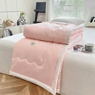 Summer Quilt Solid Color Air-conditioning Summer Cooling Duvet Double Gift Quilt Washable Single Thin Duvet - Cherry Blossom Powder