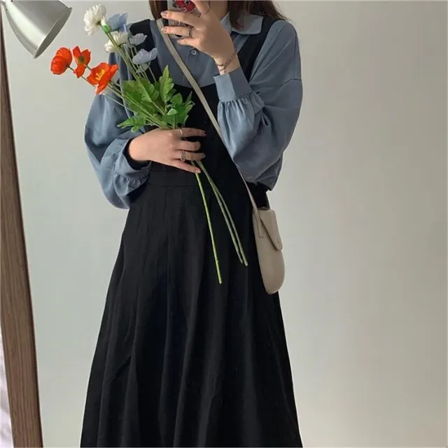 Autumn Suit Women's Shirt Extended Black Strap Dress Suit - Shop at LoveMi