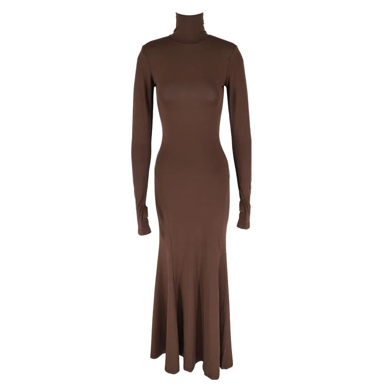 Women's Skinny Hip Skirt Backless Evening Party Dress Brown - Shop at LoveMi