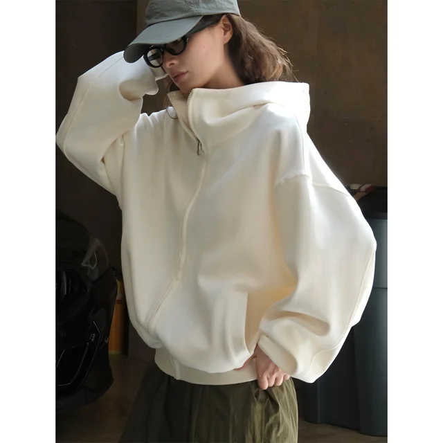 New Korean Fashion Simple Air Layer Hooded Sweater Beige Apricot - Shop at LoveMi