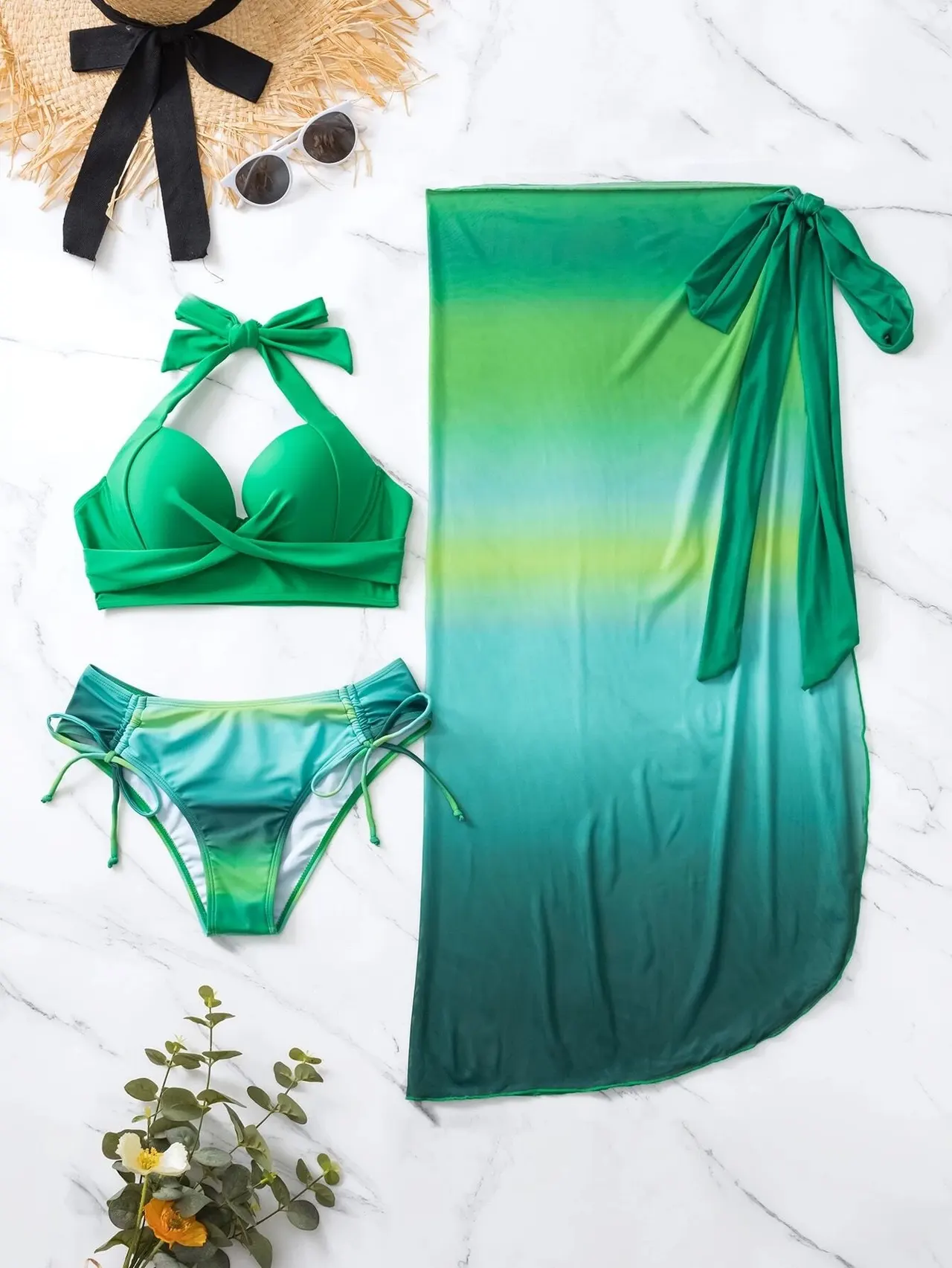 European And American Vacation Style Three Piece Swimsuit Women's Bikini Yarn Skirt Suit - Color6