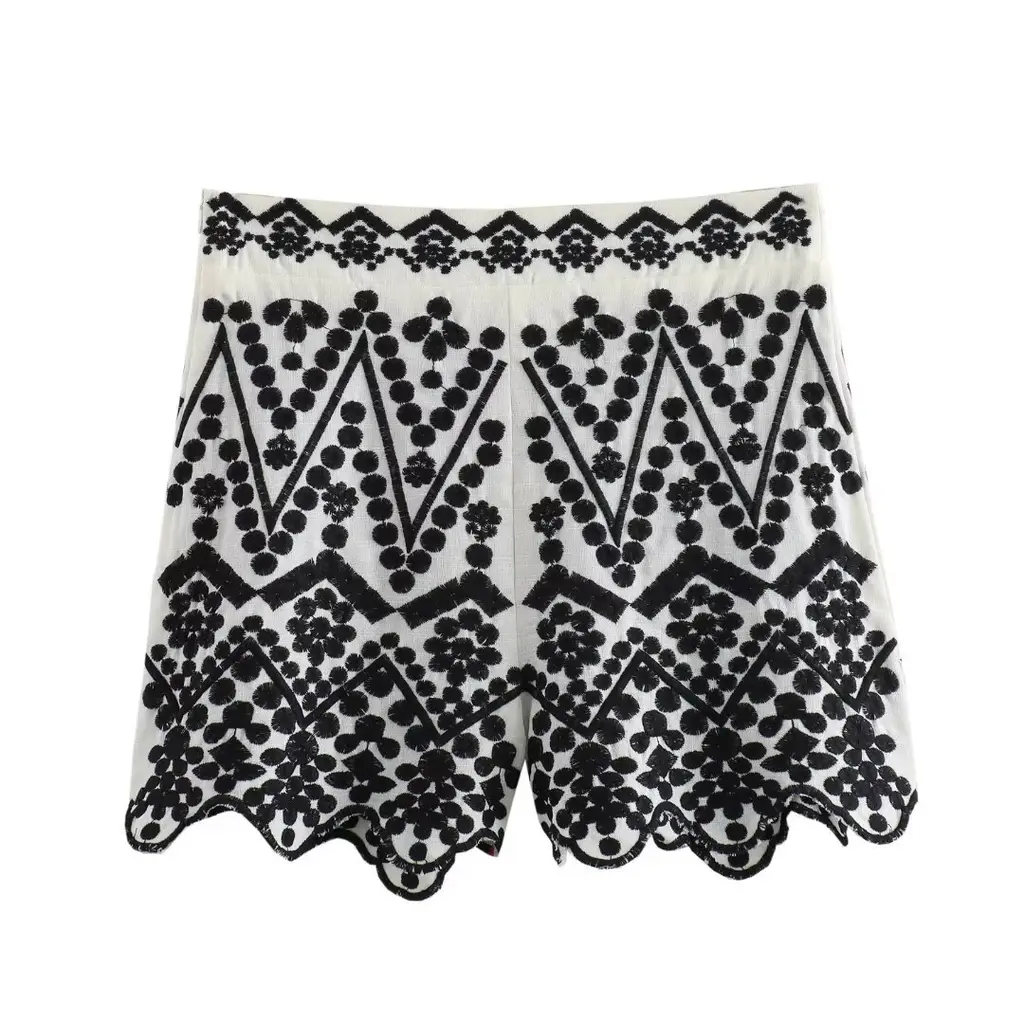 Machine Embroidery Shirt Shorts Suit - Casual Pants