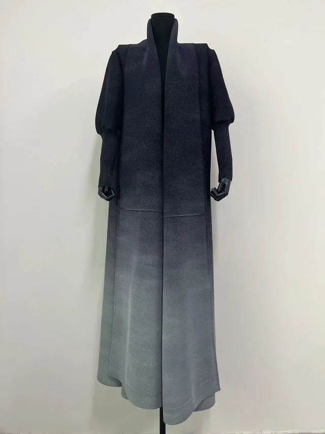 Fashion Plus Size Pleated Long Gradient Coat Black - Shop at LoveMi