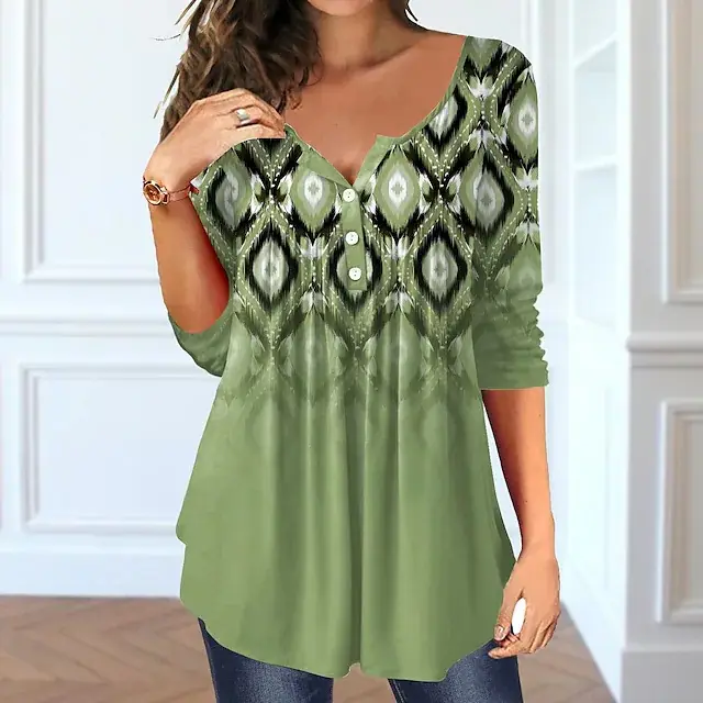 Beauty Summer Loose V neck Pullover Short Sleeve Button Printed T shirt Kdzcx002 - Shop at LoveMi
