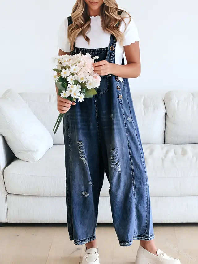 Casual Siamese Suspender Jeans For Women Dark Blue - Shop at LoveMi