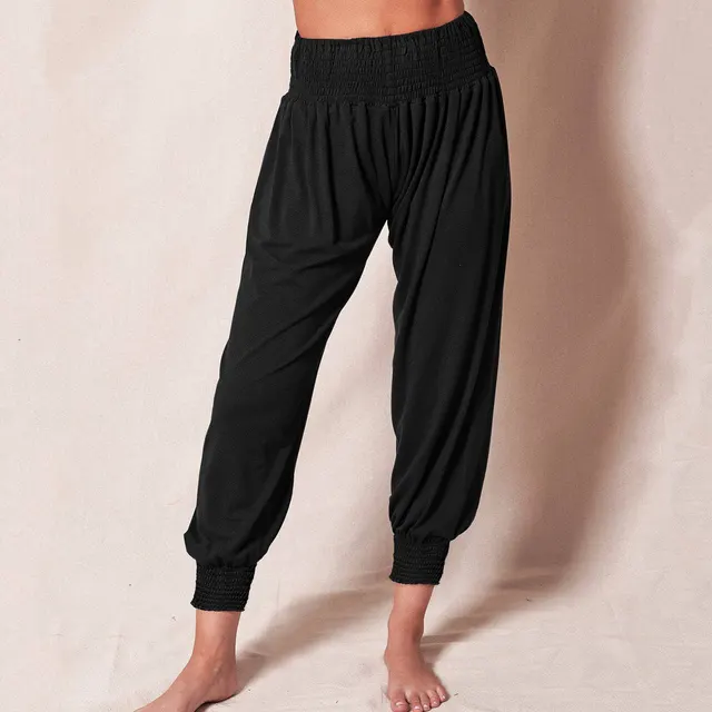 Casual Loose Trousers Solid Color Sports Yoga Ankle Banded Pants Women Black - Shop at LoveMi