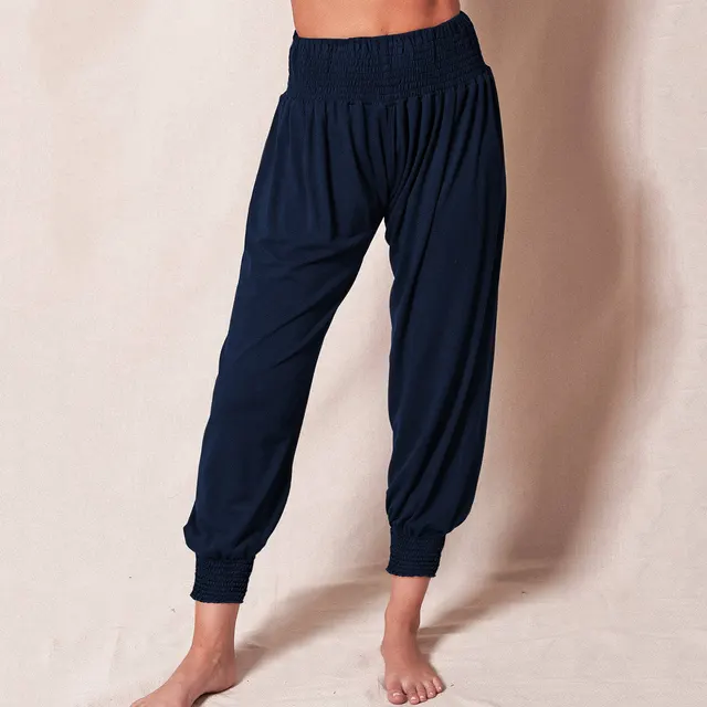 Casual Loose Trousers Solid Color Sports Yoga Ankle Banded Pants Women Dark Blue - Shop at LoveMi