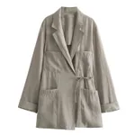 European And American Style Double Breasted Vertical Coat High Waist Straight-leg Pants - Top