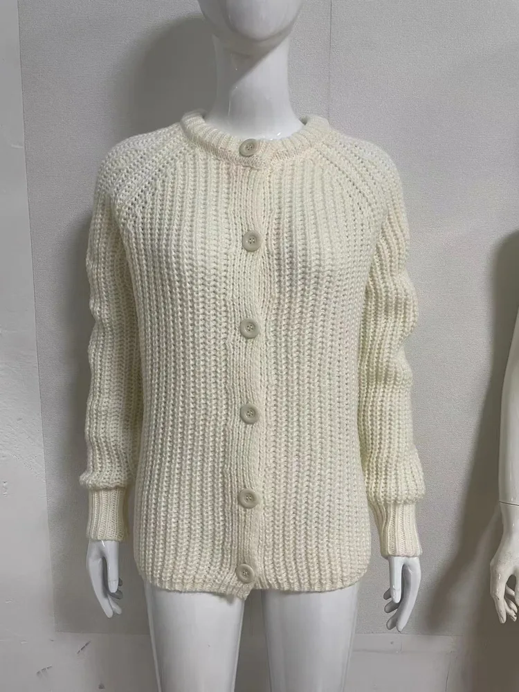 Women's Idle Style Solid Color Long sleeve Cardigan Sweater Beige - Shop at LoveMi