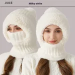 High Elastic Solid Color Knitted Hat Scarf Mask One-piece - Milky White